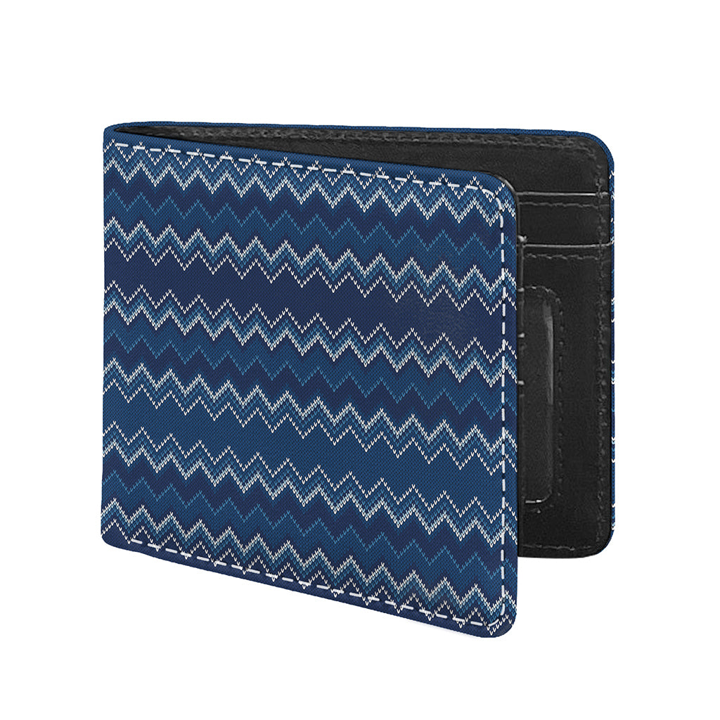 Blue Chevron Knitted Pattern Print Bifold Wallet