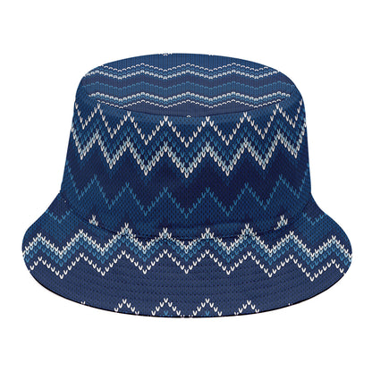 Blue Chevron Knitted Pattern Print Bucket Hat