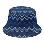 Blue Chevron Knitted Pattern Print Bucket Hat