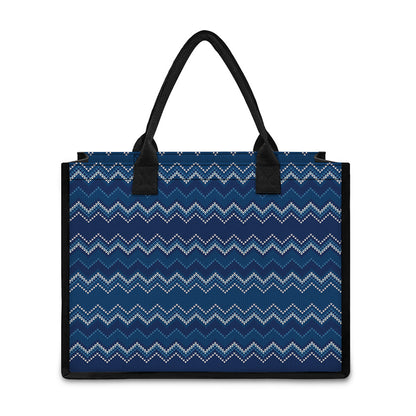 Blue Chevron Knitted Pattern Print Canvas Tote Bag