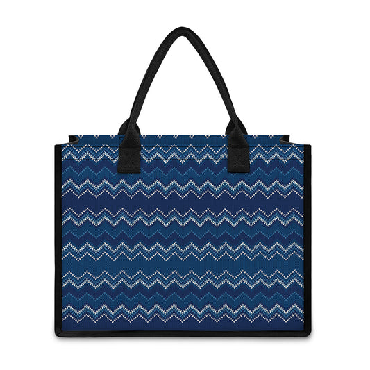 Blue Chevron Knitted Pattern Print Canvas Tote Bag
