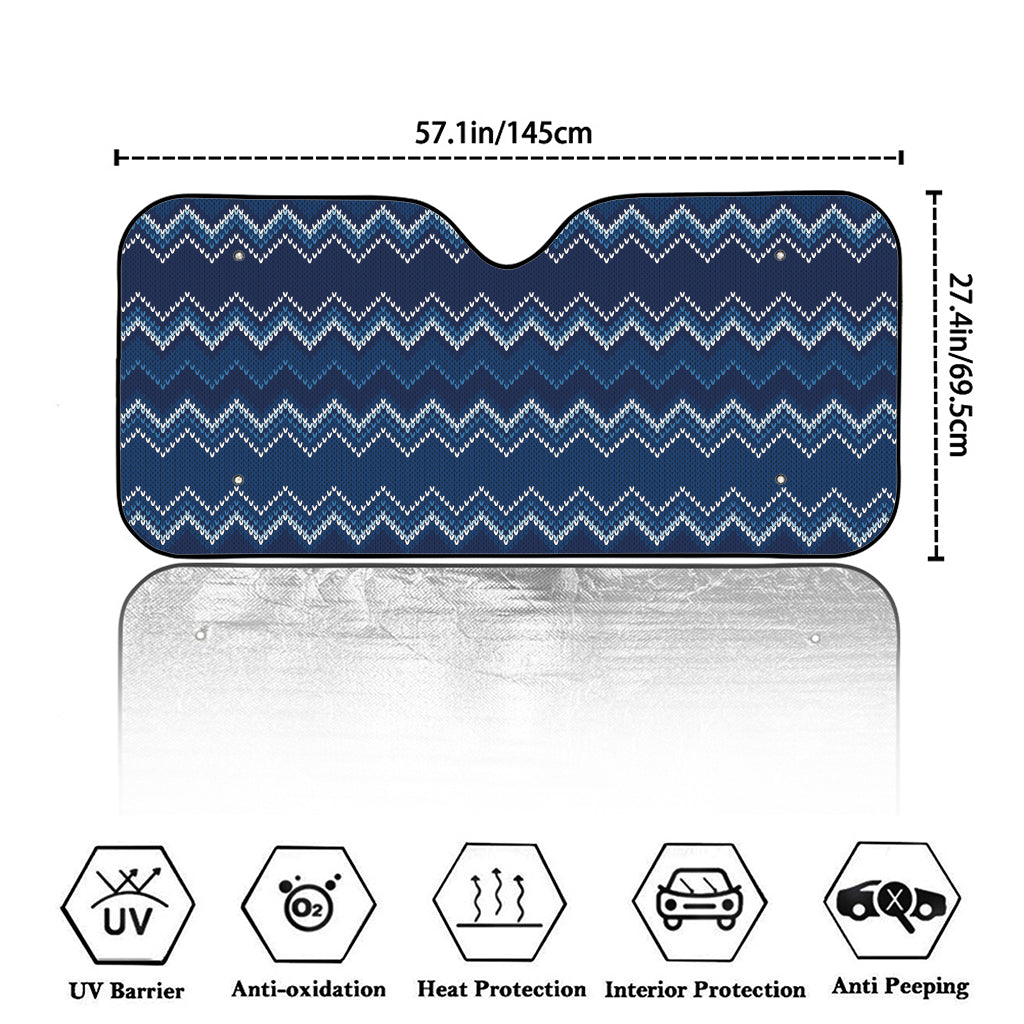 Blue Chevron Knitted Pattern Print Car Windshield Sun Shade