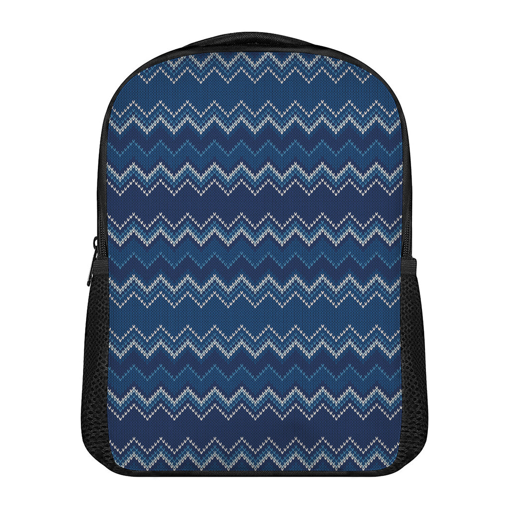Blue Chevron Knitted Pattern Print Casual Backpack