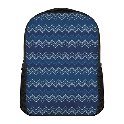 Blue Chevron Knitted Pattern Print Casual Backpack