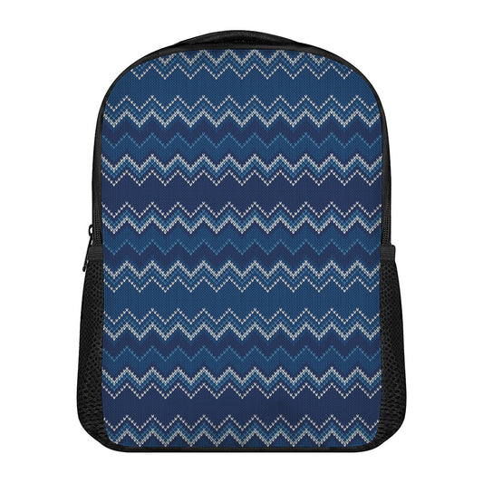 Blue Chevron Knitted Pattern Print Casual Backpack