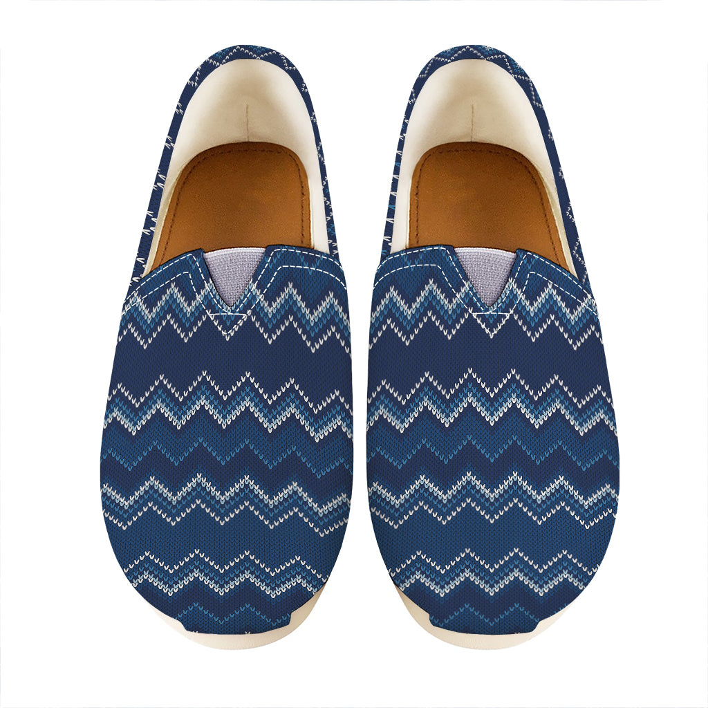 Blue Chevron Knitted Pattern Print Casual Shoes