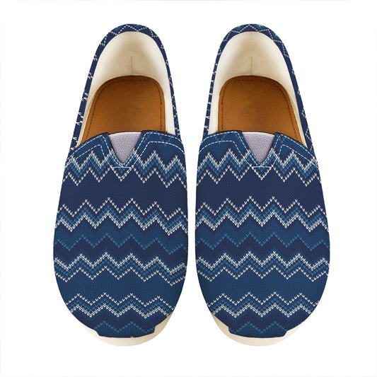 Blue Chevron Knitted Pattern Print Casual Shoes