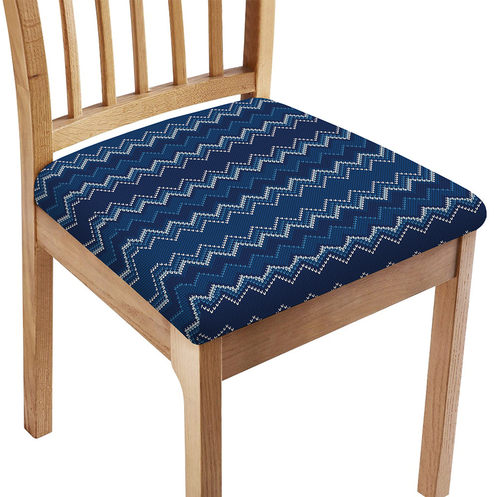 Blue Chevron Knitted Pattern Print Chair Cushion Cover