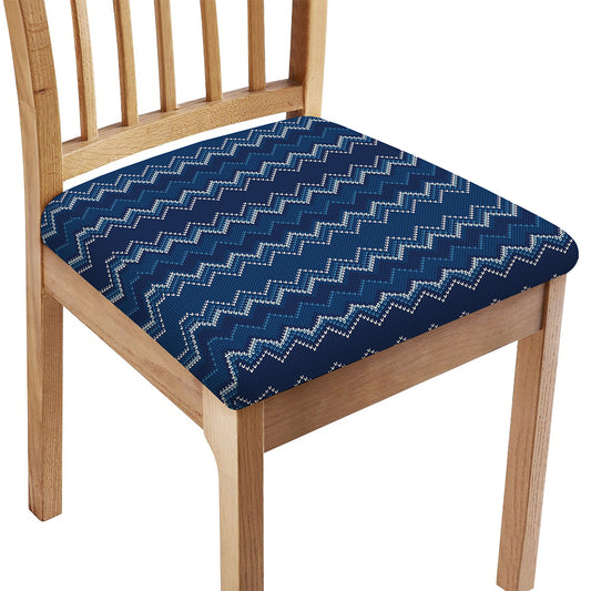 Blue Chevron Knitted Pattern Print Chair Cushion Cover
