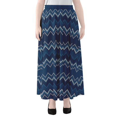Blue Chevron Knitted Pattern Print Chiffon Maxi Skirt