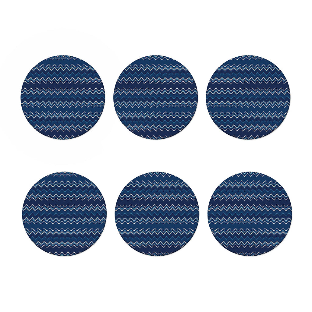 Blue Chevron Knitted Pattern Print Coaster Set