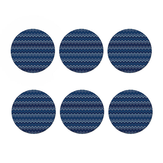 Blue Chevron Knitted Pattern Print Coaster Set
