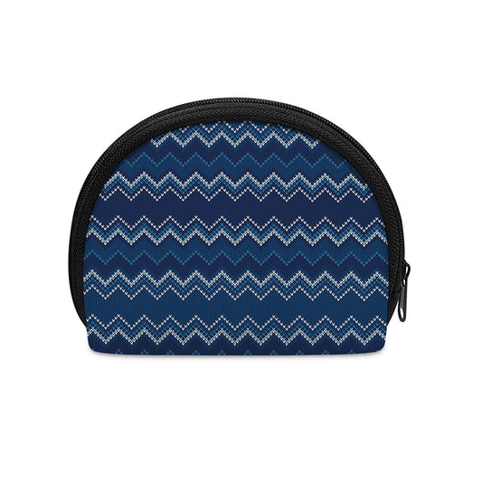 Blue Chevron Knitted Pattern Print Coin Purse