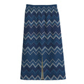 Blue Chevron Knitted Pattern Print Cotton Front Slit Maxi Skirt