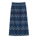 Blue Chevron Knitted Pattern Print Cotton Front Slit Maxi Skirt