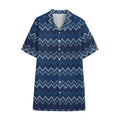 Blue Chevron Knitted Pattern Print Cotton Hawaiian Shirt