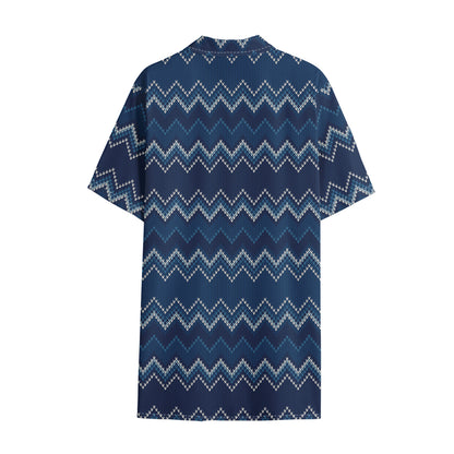 Blue Chevron Knitted Pattern Print Cotton Hawaiian Shirt