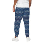 Blue Chevron Knitted Pattern Print Cotton Pants
