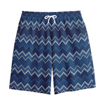 Blue Chevron Knitted Pattern Print Cotton Shorts