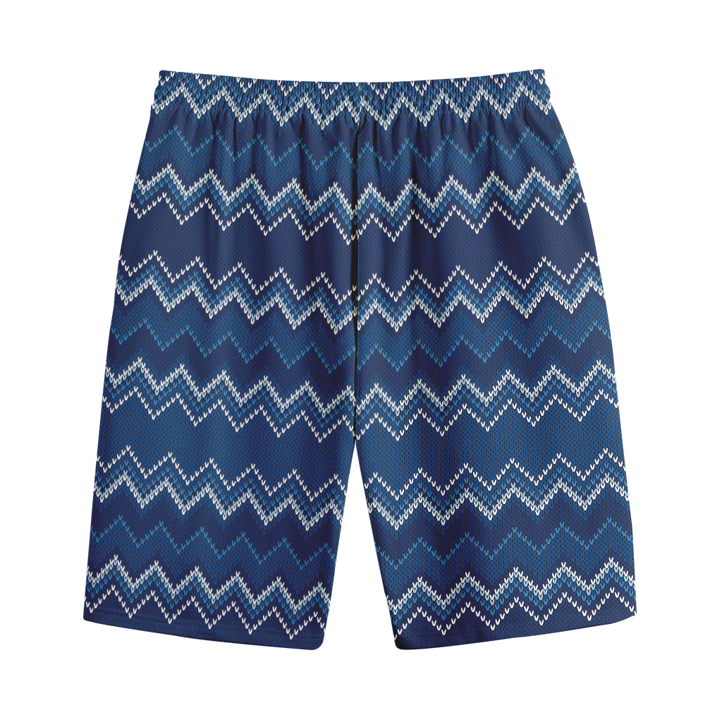 Blue Chevron Knitted Pattern Print Cotton Shorts