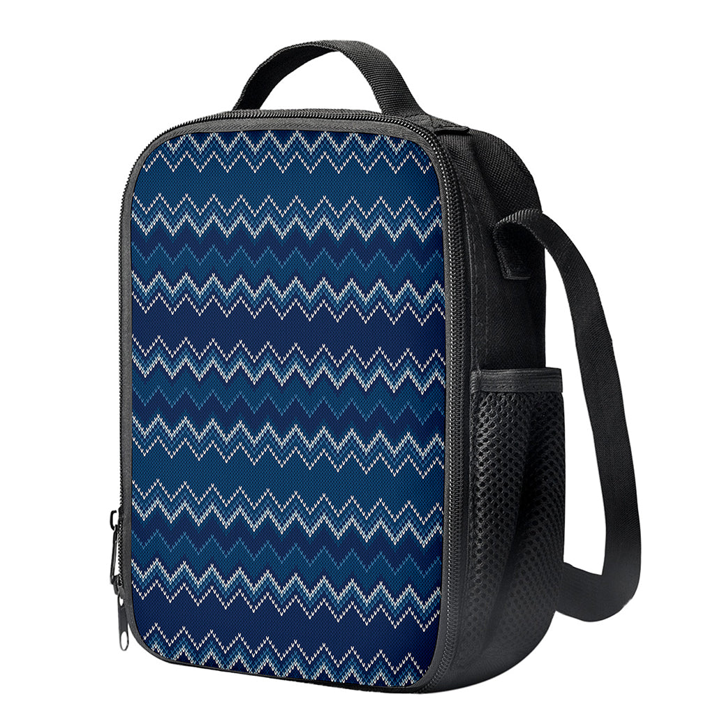 Blue Chevron Knitted Pattern Print Crossbody Lunch Bag