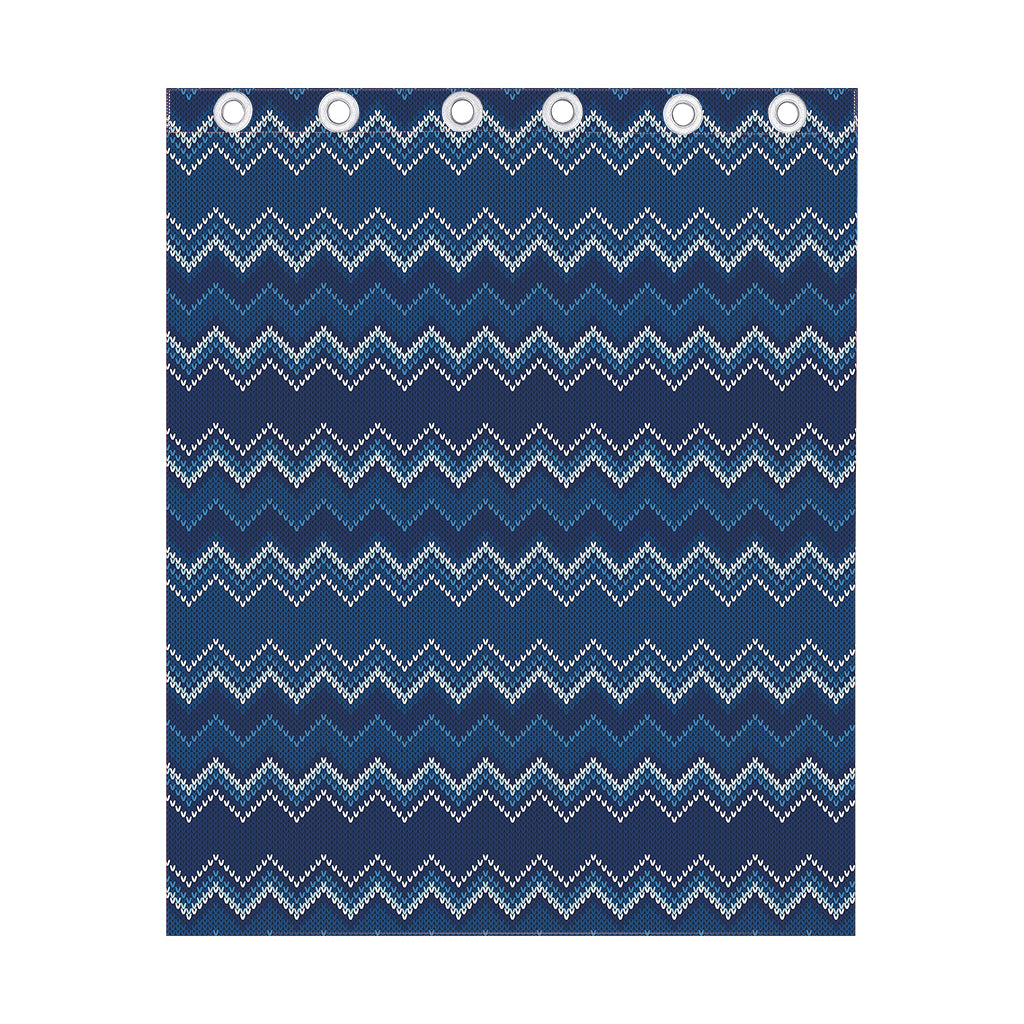 Blue Chevron Knitted Pattern Print Curtain