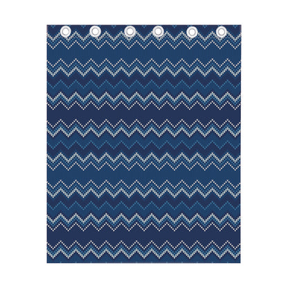 Blue Chevron Knitted Pattern Print Curtain