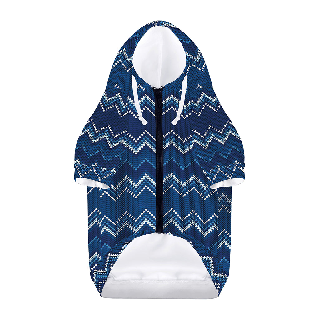 Blue Chevron Knitted Pattern Print Dog Zip Up Hoodie