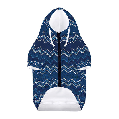 Blue Chevron Knitted Pattern Print Dog Zip Up Hoodie