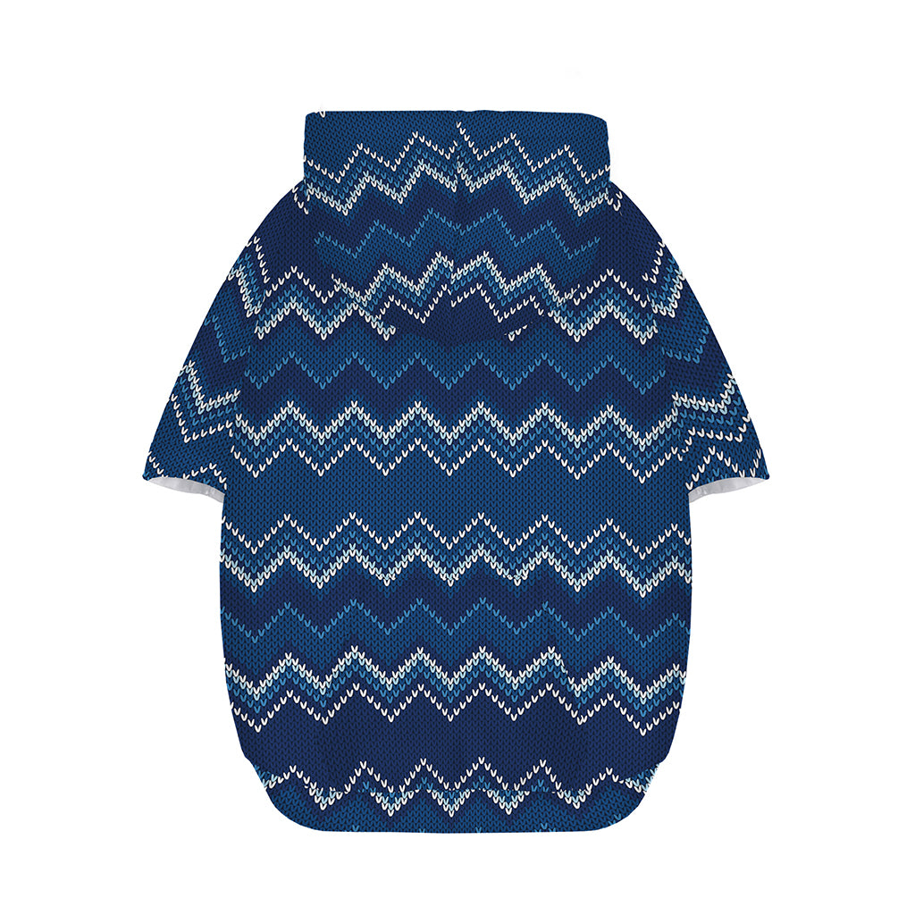 Blue Chevron Knitted Pattern Print Dog Zip Up Hoodie