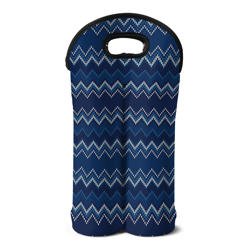 Blue Chevron Knitted Pattern Print Double Neoprene Wine Tote