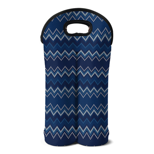 Blue Chevron Knitted Pattern Print Double Neoprene Wine Tote