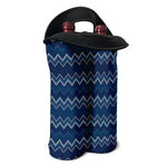 Blue Chevron Knitted Pattern Print Double Neoprene Wine Tote
