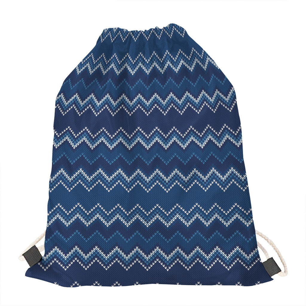 Blue Chevron Knitted Pattern Print Drawstring Bag