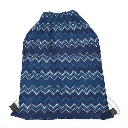 Blue Chevron Knitted Pattern Print Drawstring Bag
