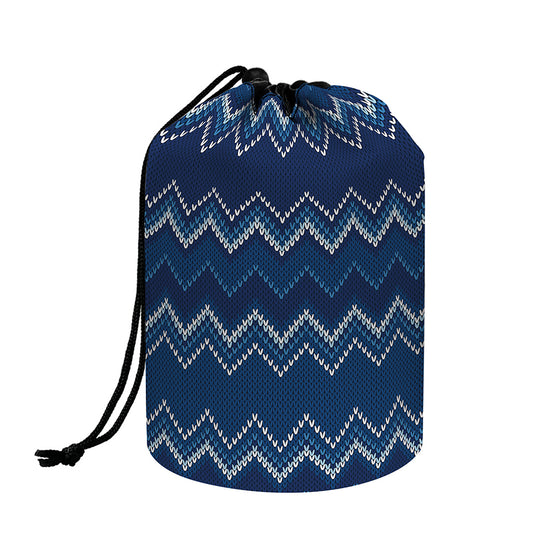 Blue Chevron Knitted Pattern Print Drawstring Makeup Bag