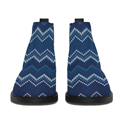 Blue Chevron Knitted Pattern Print Flat Ankle Boots