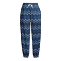 Blue Chevron Knitted Pattern Print Fleece Lined Knit Pants