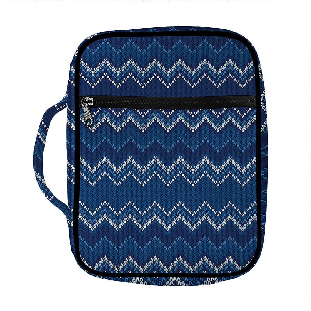 Blue Chevron Knitted Pattern Print Front Pocket Bible Bag