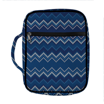Blue Chevron Knitted Pattern Print Front Pocket Bible Bag