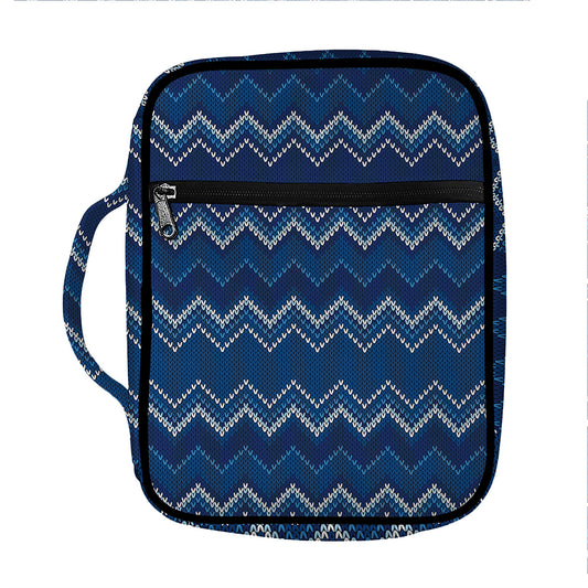 Blue Chevron Knitted Pattern Print Front Pocket Bible Bag