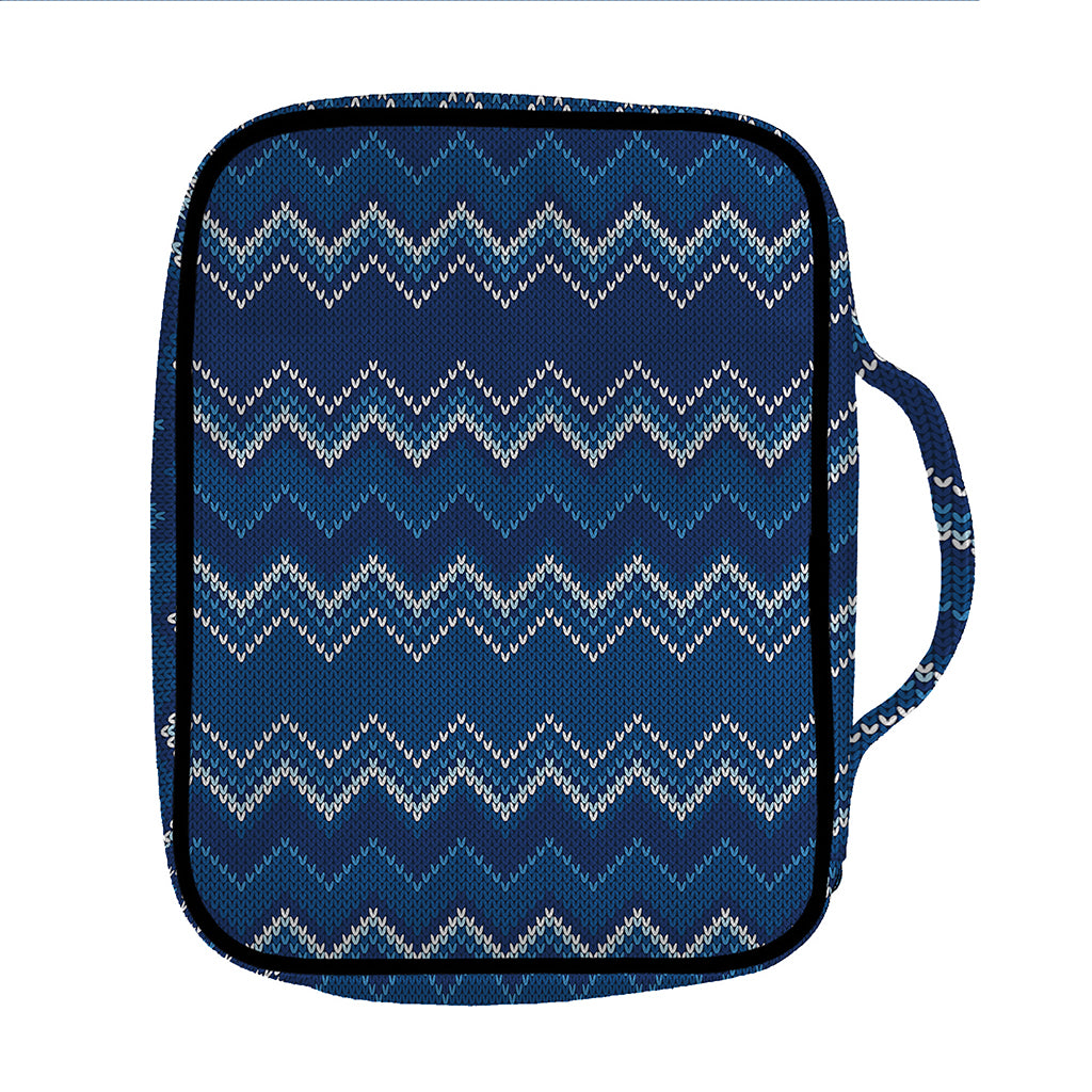 Blue Chevron Knitted Pattern Print Front Pocket Bible Bag
