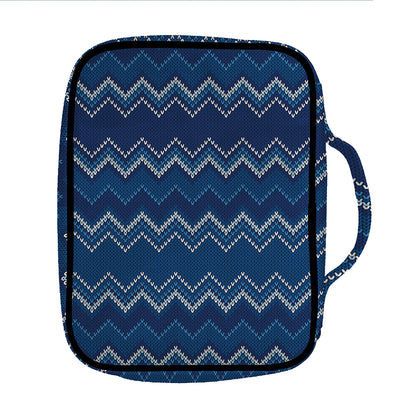 Blue Chevron Knitted Pattern Print Front Pocket Bible Bag
