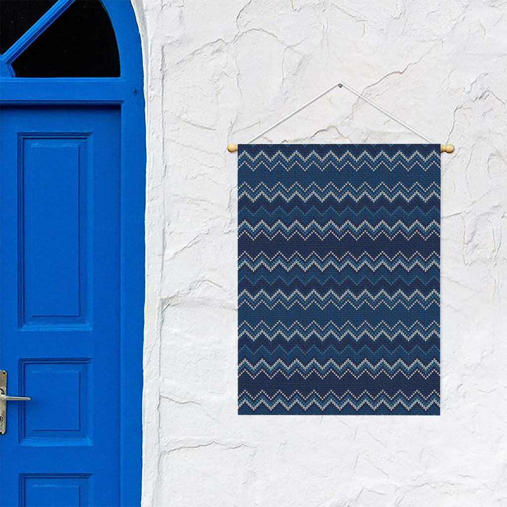 Blue Chevron Knitted Pattern Print Garden Flag