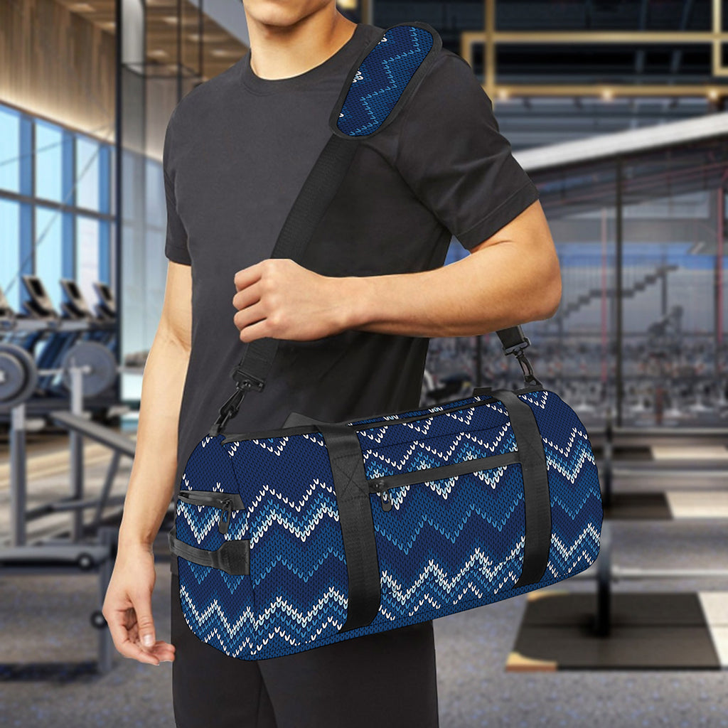 Blue Chevron Knitted Pattern Print Gym Bag