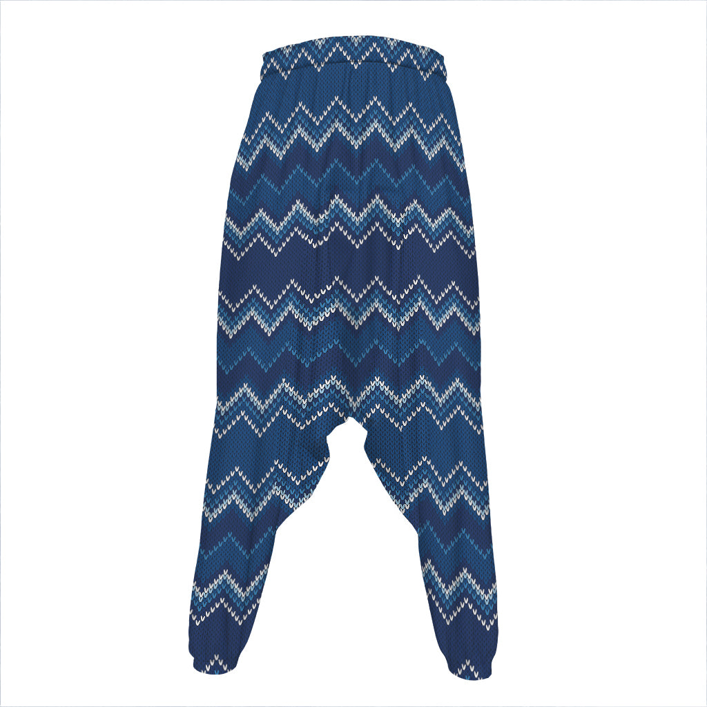 Blue Chevron Knitted Pattern Print Hammer Pants