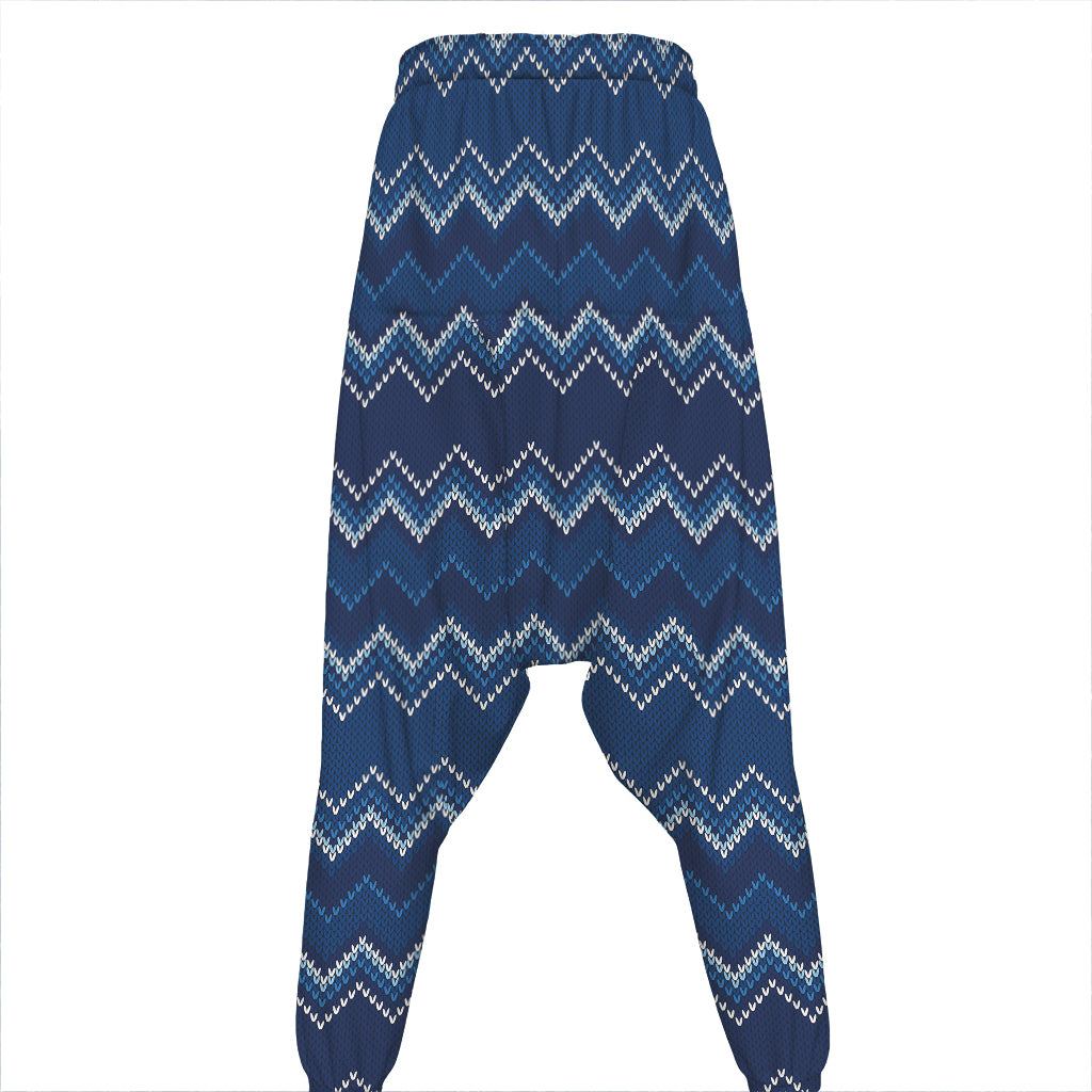 Blue Chevron Knitted Pattern Print Hammer Pants