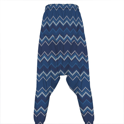 Blue Chevron Knitted Pattern Print Hammer Pants