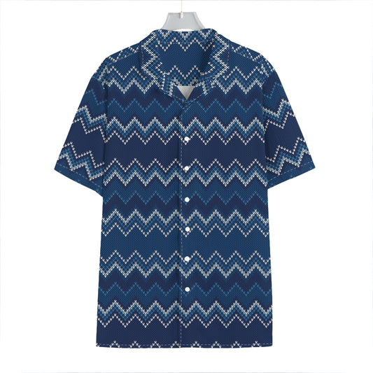 Blue Chevron Knitted Pattern Print Hawaiian Shirt
