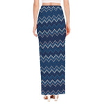 Blue Chevron Knitted Pattern Print High Slit Maxi Skirt